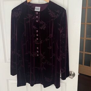 Vintage R&M Richards Plum Velvet Embroidered Long Sleeve Blouse vntg sz 14